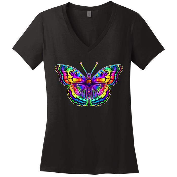 Colorful Texture Trippy Butterfly Women's V-Neck T-Shirt