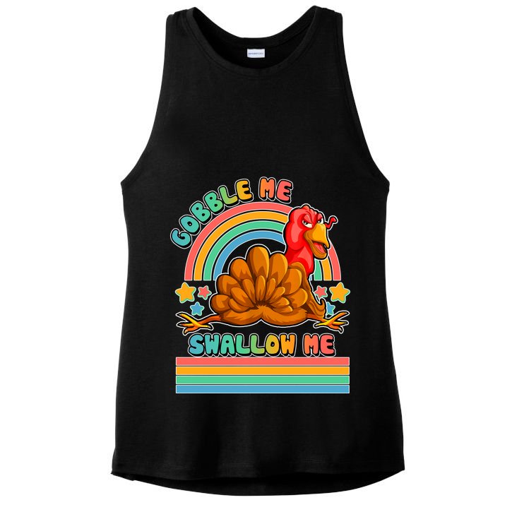 Colorful Thanksgiving Gobble Me Swallow Me Turkey Ladies PosiCharge Tri-Blend Wicking Tank