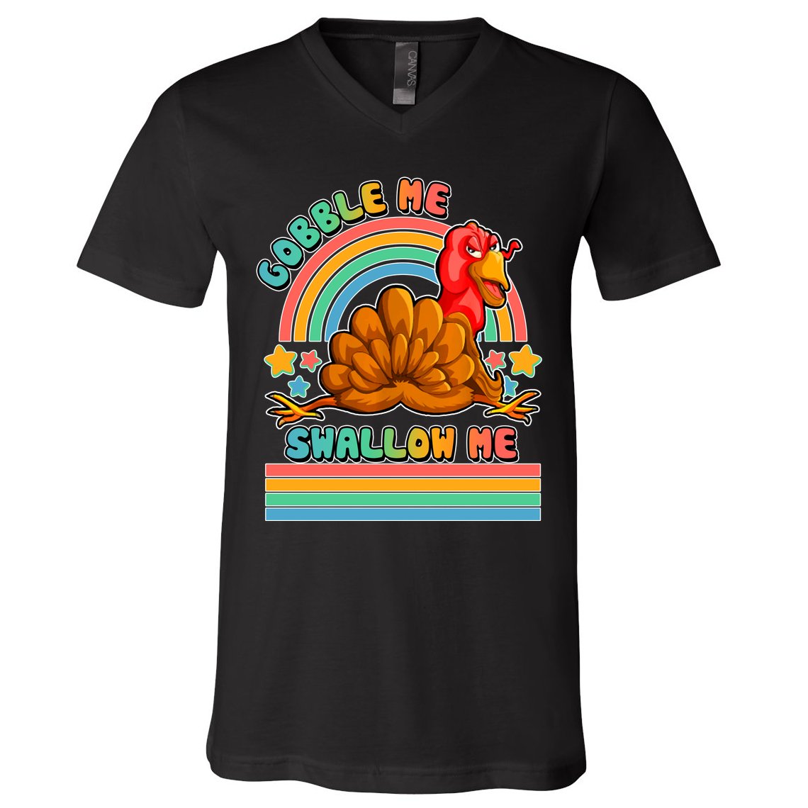 Colorful Thanksgiving Gobble Me Swallow Me Turkey V-Neck T-Shirt