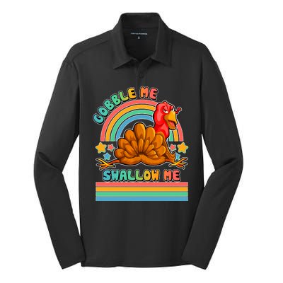 Colorful Thanksgiving Gobble Me Swallow Me Turkey Silk Touch Performance Long Sleeve Polo