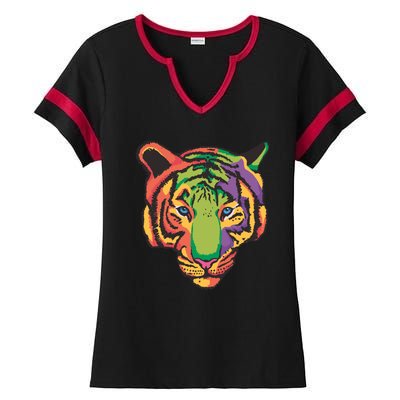 Colorful Tiger Head Ladies Halftime Notch Neck Tee