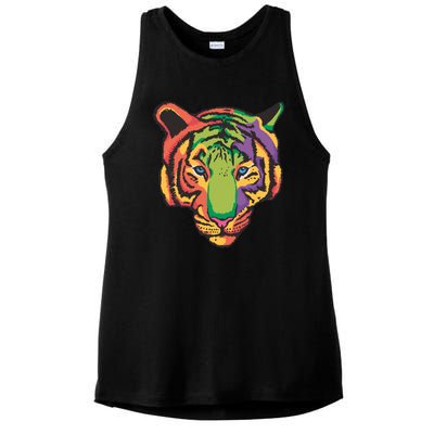 Colorful Tiger Head Ladies PosiCharge Tri-Blend Wicking Tank