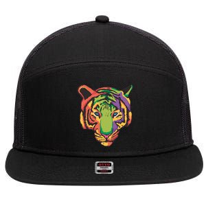 Colorful Tiger Head 7 Panel Mesh Trucker Snapback Hat