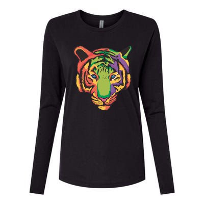 Colorful Tiger Head Womens Cotton Relaxed Long Sleeve T-Shirt