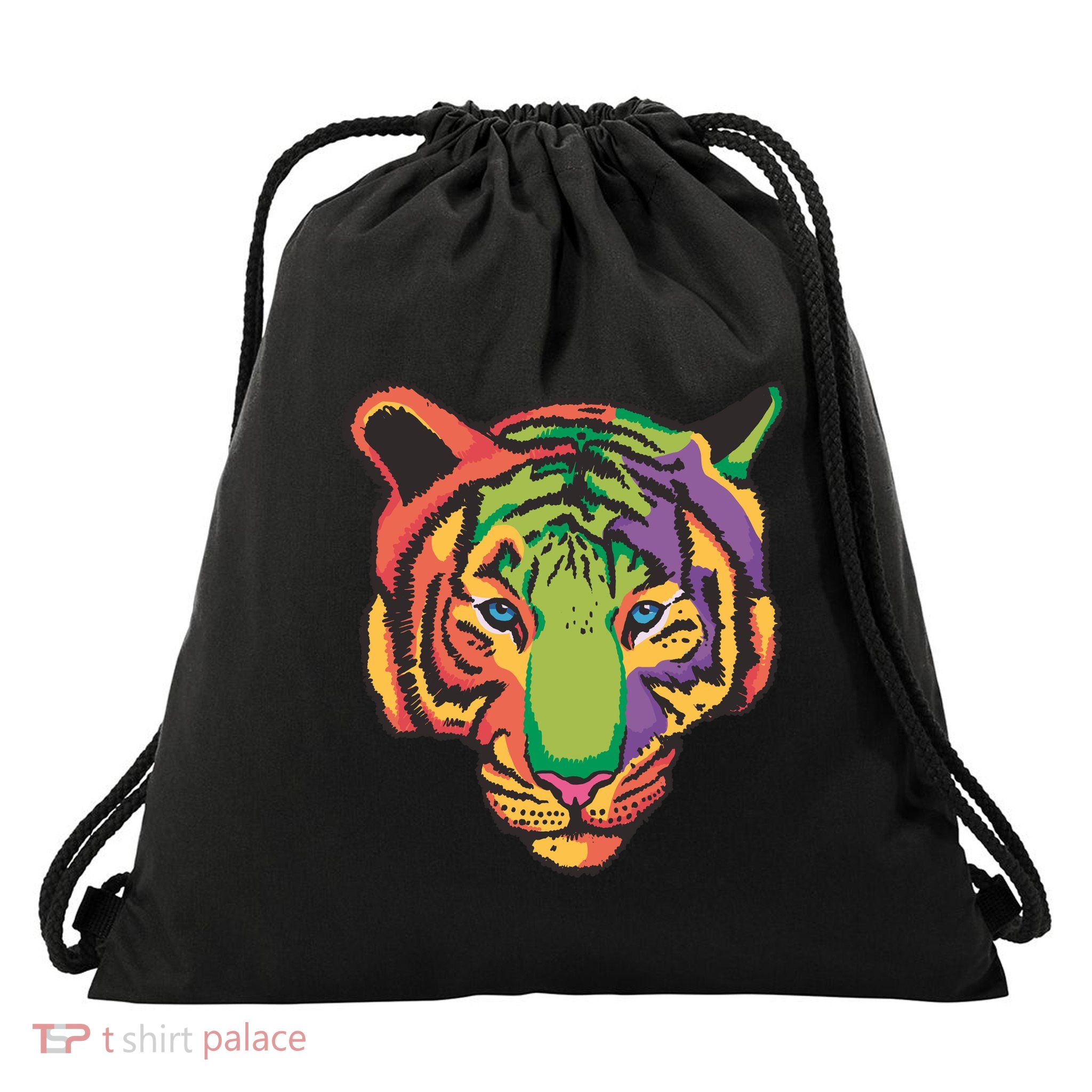 Colorful Tiger Head Drawstring Bag