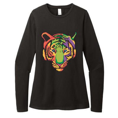 Colorful Tiger Head Womens CVC Long Sleeve Shirt