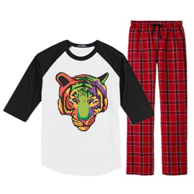 Colorful Tiger Head Raglan Sleeve Pajama Set