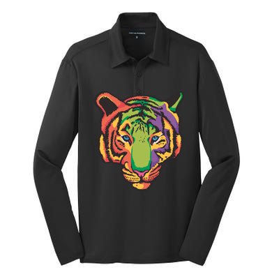 Colorful Tiger Head Silk Touch Performance Long Sleeve Polo