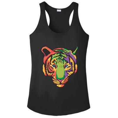 Colorful Tiger Head Ladies PosiCharge Competitor Racerback Tank
