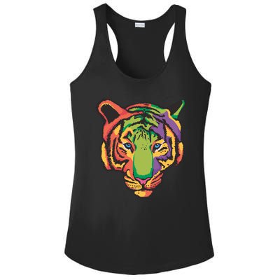 Colorful Tiger Head Ladies PosiCharge Competitor Racerback Tank