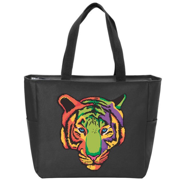 Colorful Tiger Head Zip Tote Bag