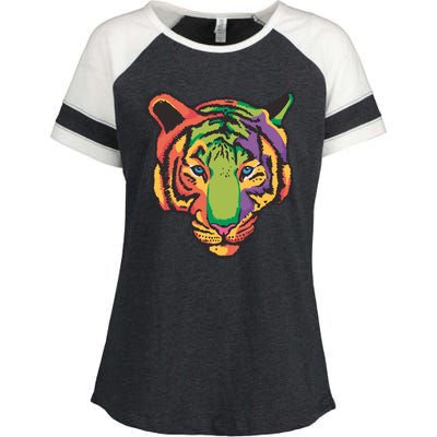 Colorful Tiger Head Enza Ladies Jersey Colorblock Tee