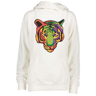 Colorful Tiger Head Womens Funnel Neck Pullover Hood