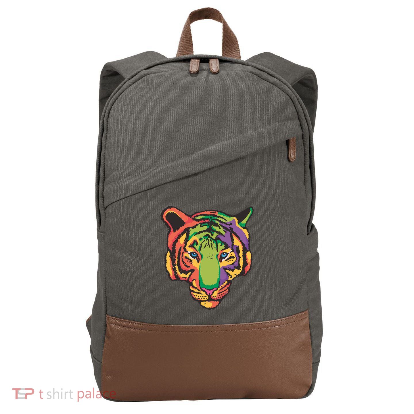 Colorful Tiger Head Cotton Canvas Backpack