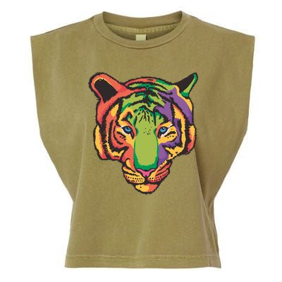 Colorful Tiger Head Garment-Dyed Women's Muscle Tee