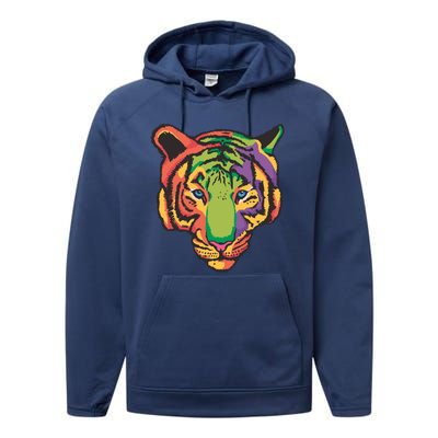 Colorful Tiger Head Performance Fleece Hoodie