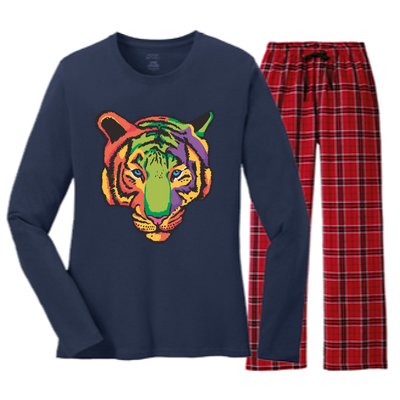 Colorful Tiger Head Women's Long Sleeve Flannel Pajama Set 