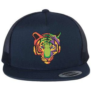 Colorful Tiger Head Flat Bill Trucker Hat