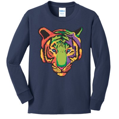 Colorful Tiger Head Kids Long Sleeve Shirt