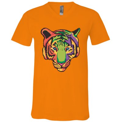 Colorful Tiger Head V-Neck T-Shirt