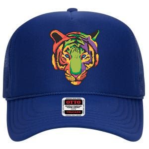 Colorful Tiger Head High Crown Mesh Back Trucker Hat