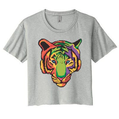 Colorful Tiger Head Women's Crop Top Tee