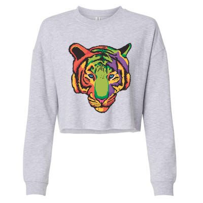 Colorful Tiger Head Cropped Pullover Crew