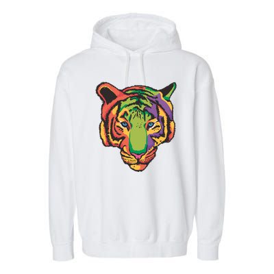 Colorful Tiger Head Garment-Dyed Fleece Hoodie