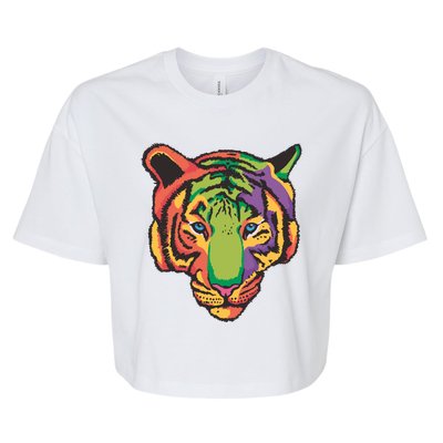 Colorful Tiger Head Bella+Canvas Jersey Crop Tee