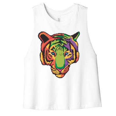 Colorful Tiger Head Women's Racerback Cropped Tank