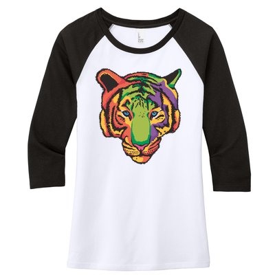 Colorful Tiger Head Women's Tri-Blend 3/4-Sleeve Raglan Shirt