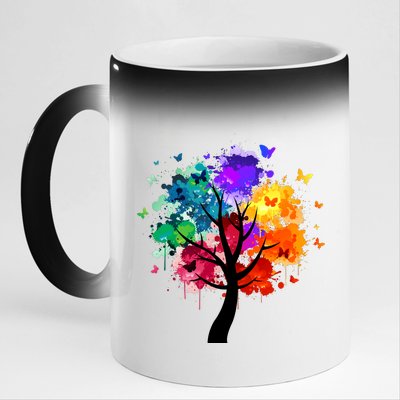 Colorful Tree Of Life 11oz Black Color Changing Mug