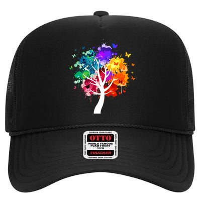 Colorful Tree Of Life High Crown Mesh Back Trucker Hat