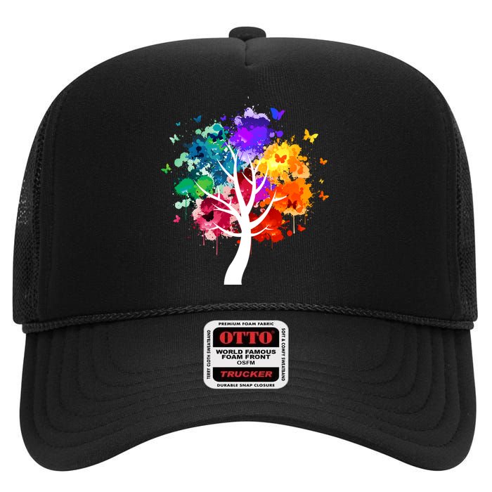 Colorful Tree Of Life High Crown Mesh Back Trucker Hat