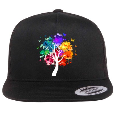 Colorful Tree Of Life Flat Bill Trucker Hat