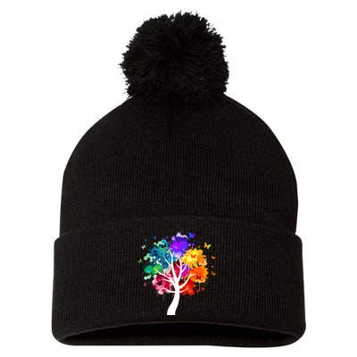 Colorful Tree Of Life Pom Pom 12in Knit Beanie