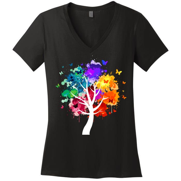 Colorful Tree Of Life Women's V-Neck T-Shirt