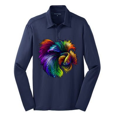 Colorful Tropical Beta Fish Silk Touch Performance Long Sleeve Polo