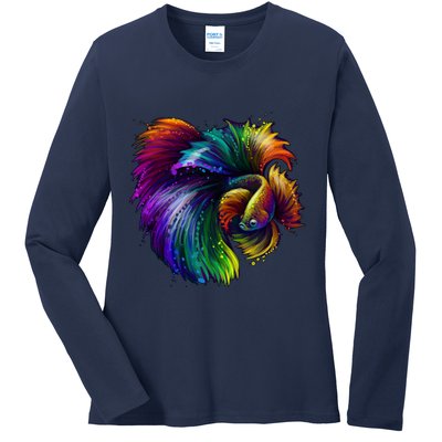 Colorful Tropical Beta Fish Ladies Long Sleeve Shirt