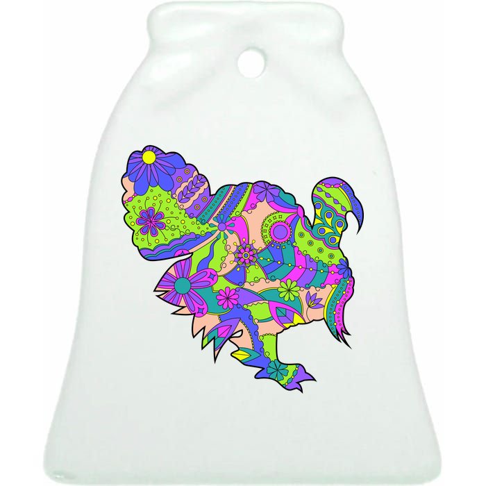 Colorful Turkey Abstract Ceramic Bell Ornament