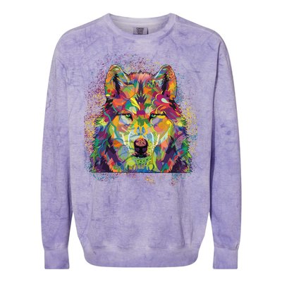 Colorful Wild Wolf Art Pattern Colorblast Crewneck Sweatshirt