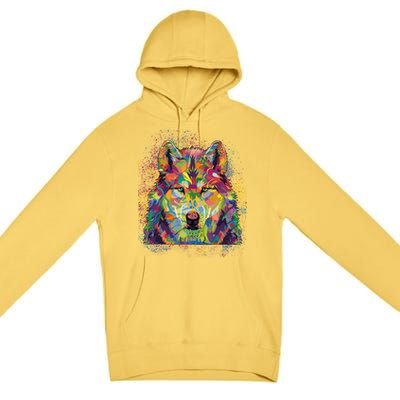 Colorful Wild Wolf Art Pattern Premium Pullover Hoodie