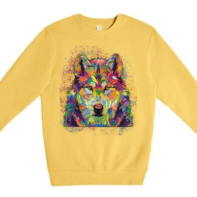 Colorful Wild Wolf Art Pattern Premium Crewneck Sweatshirt