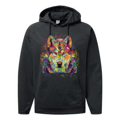 Colorful Wild Wolf Art Pattern Performance Fleece Hoodie