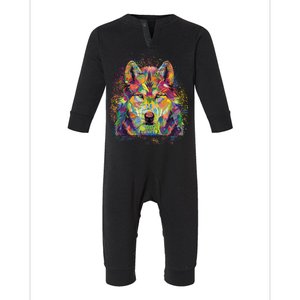 Colorful Wild Wolf Art Pattern Infant Fleece One Piece