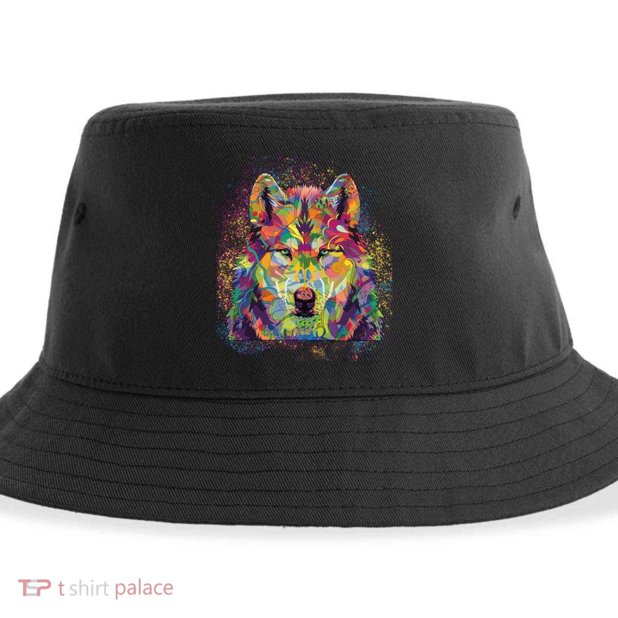 Colorful Wild Wolf Art Pattern Sustainable Bucket Hat