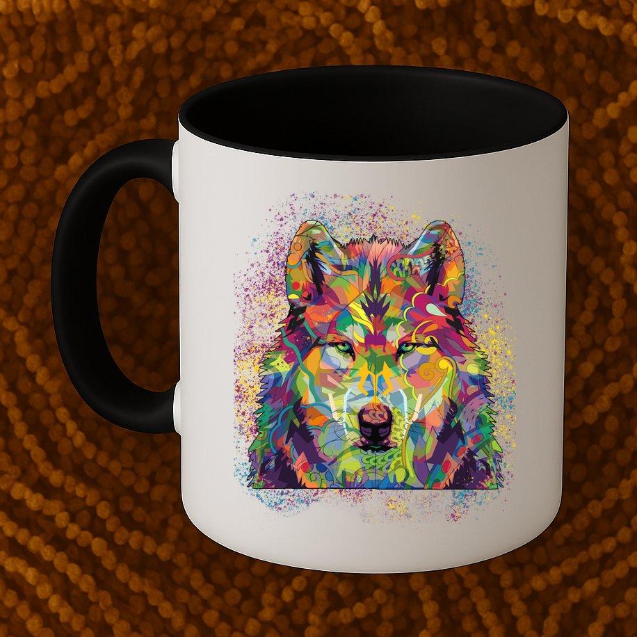 Colorful Wild Wolf Art Pattern Mug