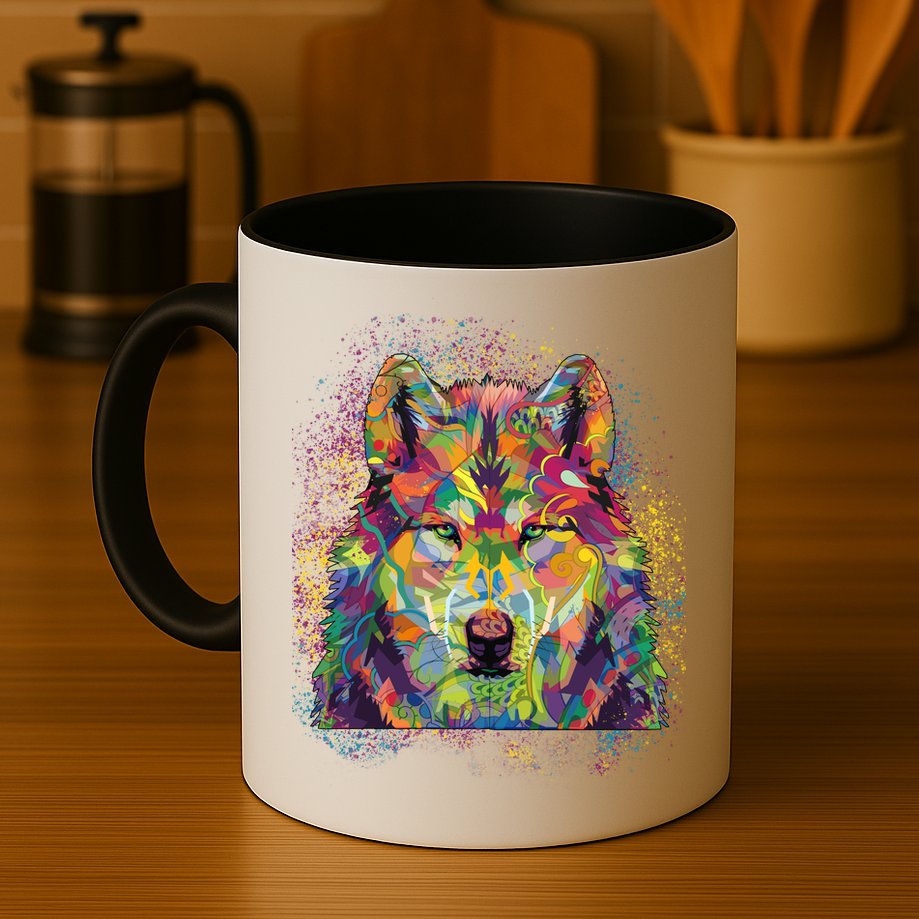 Colorful Wild Wolf Art Pattern Mug