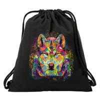 Colorful Wild Wolf Art Pattern Drawstring Bag