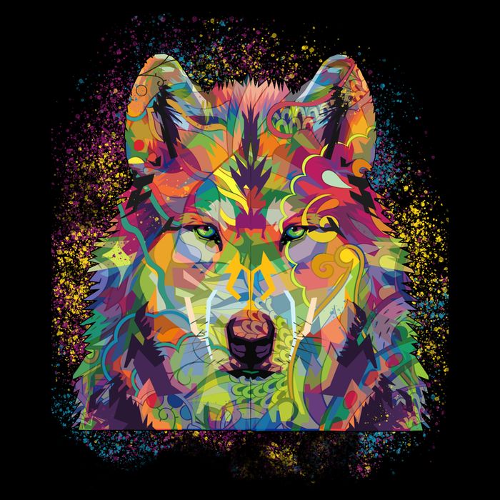 Colorful Wild Wolf Art Pattern Drawstring Bag